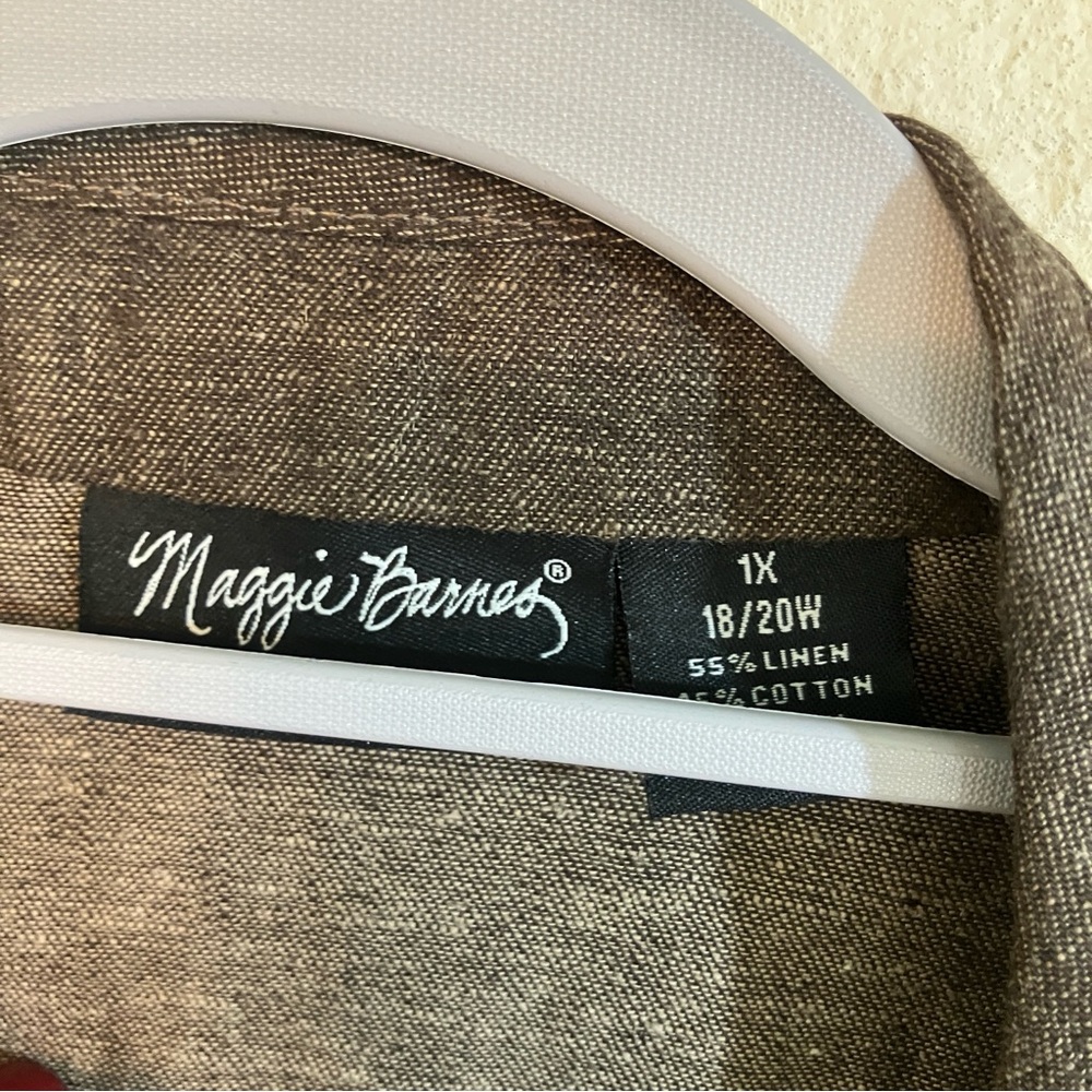 Maggie Barnes Women's Brown Linen Blend 1X 18/20W Plus Size Blazer - Picture 5 of 7